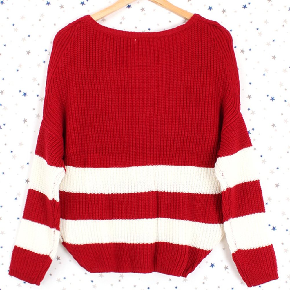 Slouchy Stripe Chunky Knit Pullover Sweater - Picture 2 of 10